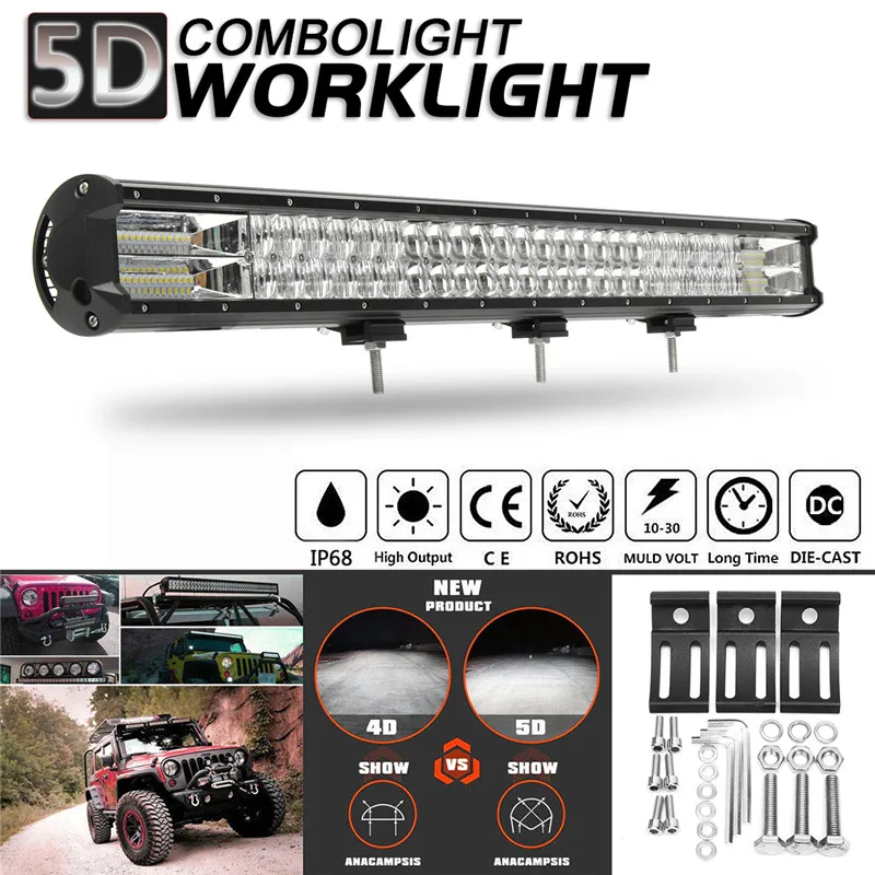 

5D 3 Inch 144000LM 864W LED Work Light Bar Offroad LED Spot Flood for Car Boat Lights Lights SUV 4WD fog Lamp + Wiring Harness