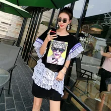 Тайский Chao бренд Красота шаблон Сращивание Кружева, большой двор, футболка с длинными рукавами юбка