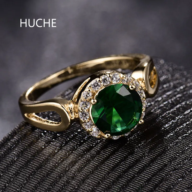 HUCHE Charming Green Crystal Zirconia Rings For Women Female font b Luxury b font Gold Color