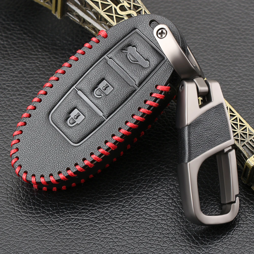 

Leather Car Key Covers Case For Nissan Qashqai Pathfinder Versa Tidda Murano Rogue X-Trail Smart Car Key Jacket With Keychains