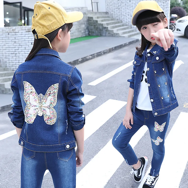 

3 4 5 6 7 8 Years To Size 14 Juniors Children's Clothing Girls 2 Piece Outfit Set Girls Denim Jeans Teenager Clothes Set
