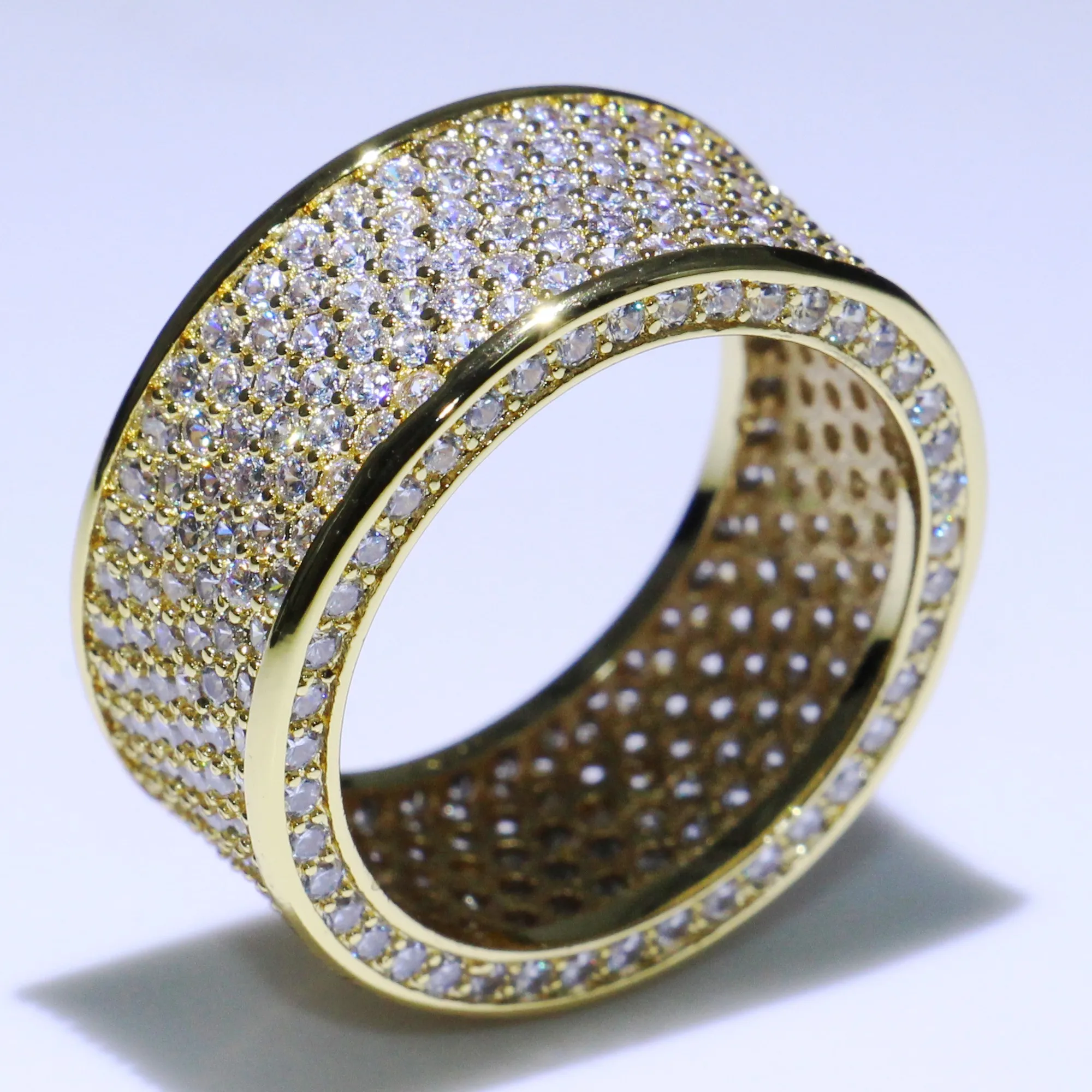 

Size 5-10 Sparkling Luxury Jewelry 10KT Gold Fill Pave White Clear 5A Cubic Zirconia Women Wedding Band Circle Ring For Lover