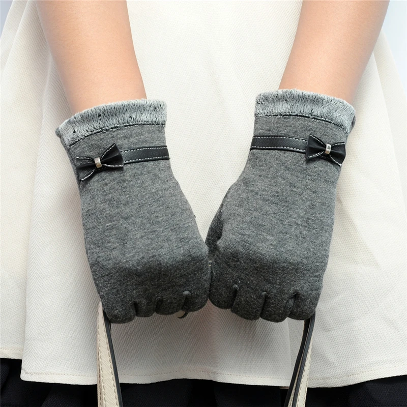 Women Gloves Winter Mitten Bow Cute New Fashion Touch Screen Cotton