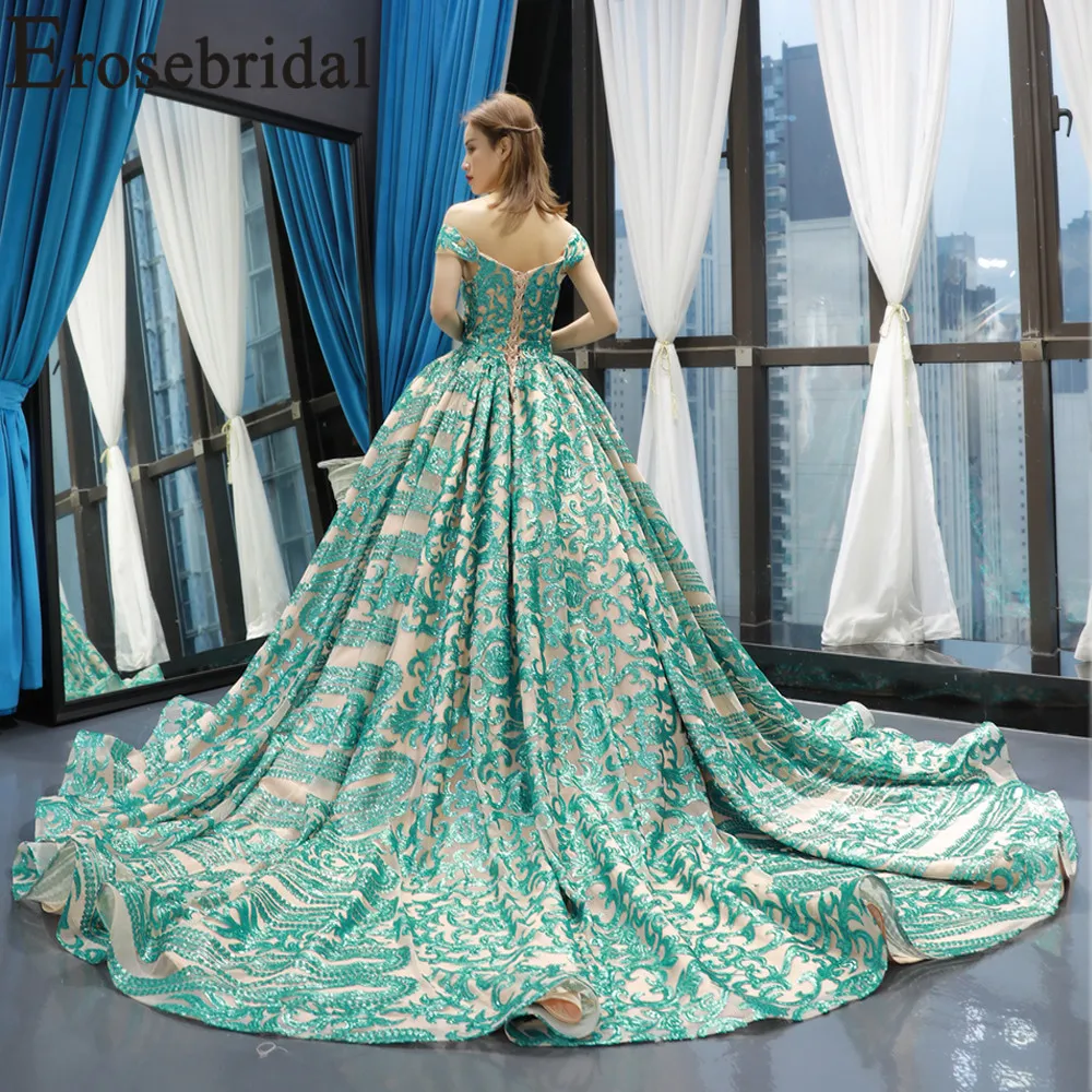 Erosebridal бисерное Зеленое Длинное винтажное вечернее платье 2019 с часовым шлейфом
