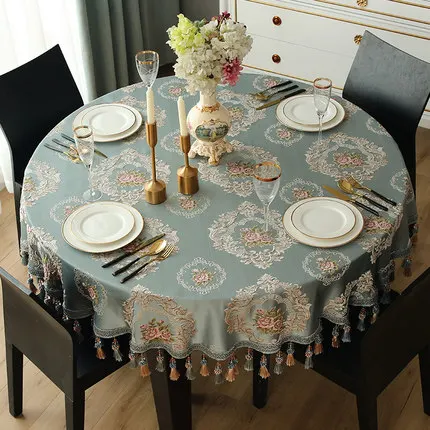 Круглая жаккардовая скатерть в скандинавском стиле с кисточкой, свадебные украшения, подарок на год, вечерние скатерти для стола - Цвет: Mingshi Blue