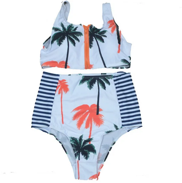 Women Swimming Suit Palm Tree Bikinis Set Swimwear High Waist Bikini ...
