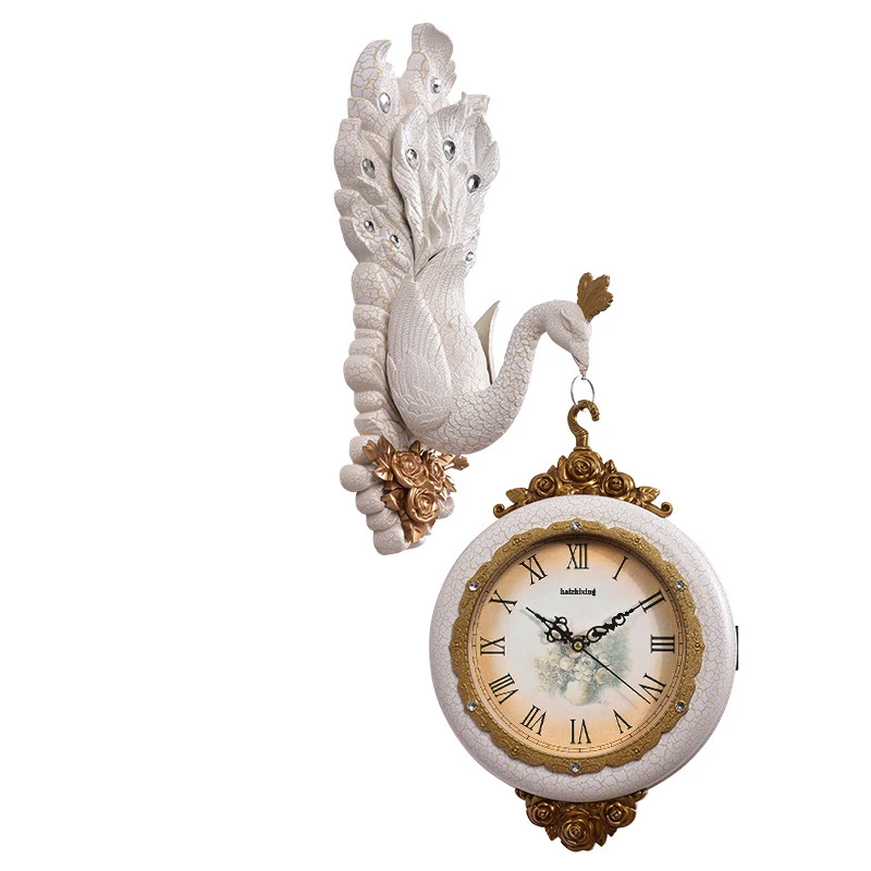 Ультратихие часы Peafowl в европейском стиле, бесшумные Ретро Свадебные украшения для дома, винтажные настенные часы с изображением павлина - Цвет: Черный