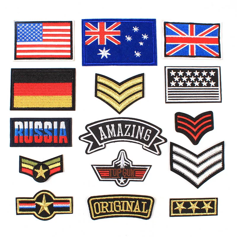 Iron On US Flag Military Russa Germany patchwork Small Star Shoulder badge Embroidery Army Clothing Patches | Дом и сад