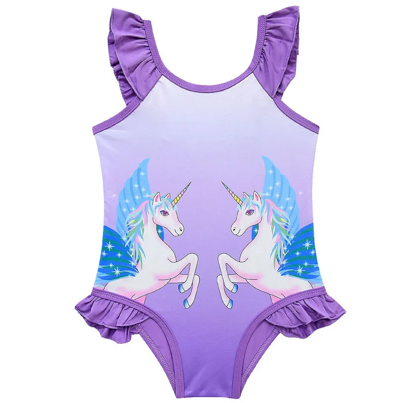 Купальный костюм для маленьких девочек, Цельный Детский купальник с единорогом, летняя пляжная одежда принцессы с единорогом, купальный костюм - Цвет: B