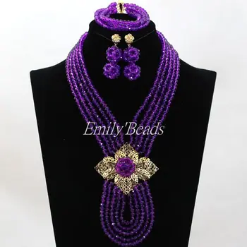 

Purple Crystal Beads Necklace Set Costume Nigerian Wedding African Women Gift Jewelry Set Bridal Jewelry Free Shipping ALJ398