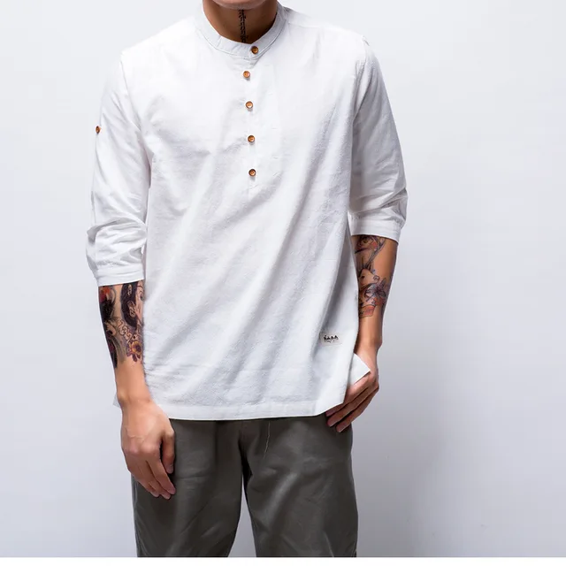 Helisopus Linen Men S Shirts Half Sleeve Henry Collar Slim Fit Dress Helisopus Linen Men S Shirts Half Sleeve Henry Collar Slim Fit Dress Solid Chinese Exotic