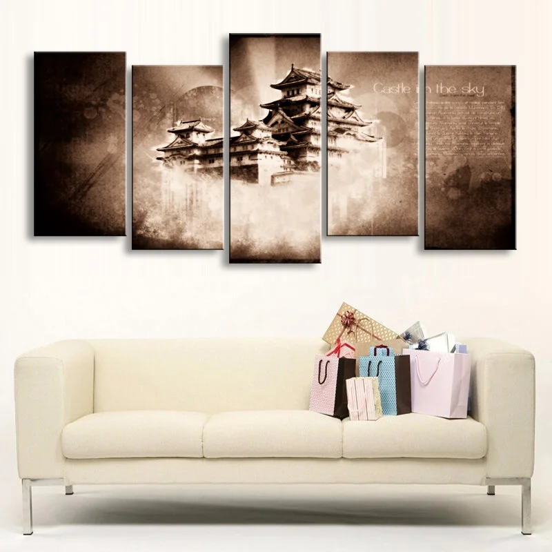 5pieces of high-definition no frame print artwork castle canvasoil painting poster and wall art living room pictureHL-8 (5)
