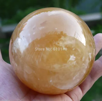 

87mm Natural Citrine Calcite Quartz Crystal Sphere Ball Healing A037