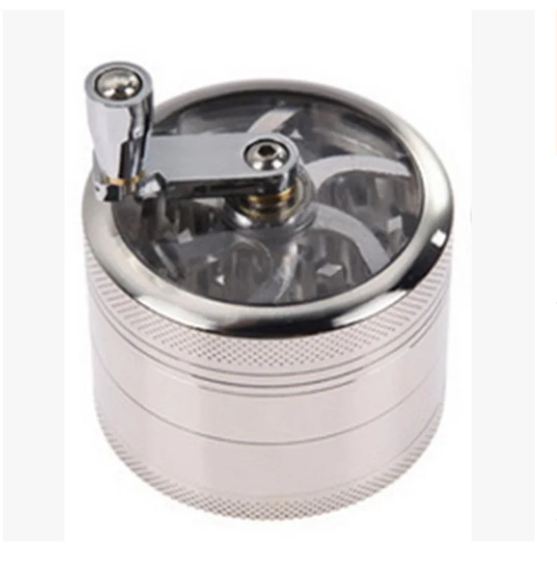 

4 Layers Tobacco Spice Grinder Herb Weed Grinder with Mill Handle Silver Kitchen Accessories Gadget Cooking Tools Hot Sale