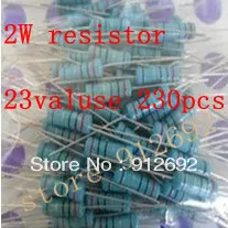 

2W Metal Film Resistor High pressure resistor 22R-1M 23 values *10=230pcs 1% resistor kit