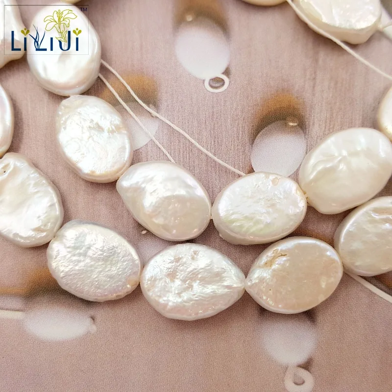 Lii Ji натуральный белый цвет пресноводный жемчуг бусины 11x14 мм овальной формы свободные бусины для DIY браслет цепочки и ожерелья около 38 см