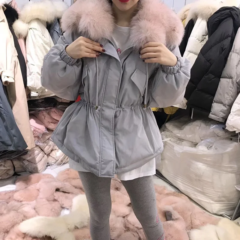 Large Real Fox Fur Collar New Winter Coat Jacket Women Female Loose Short Down Parka Thick Warm 90% White Duck Down Jacket