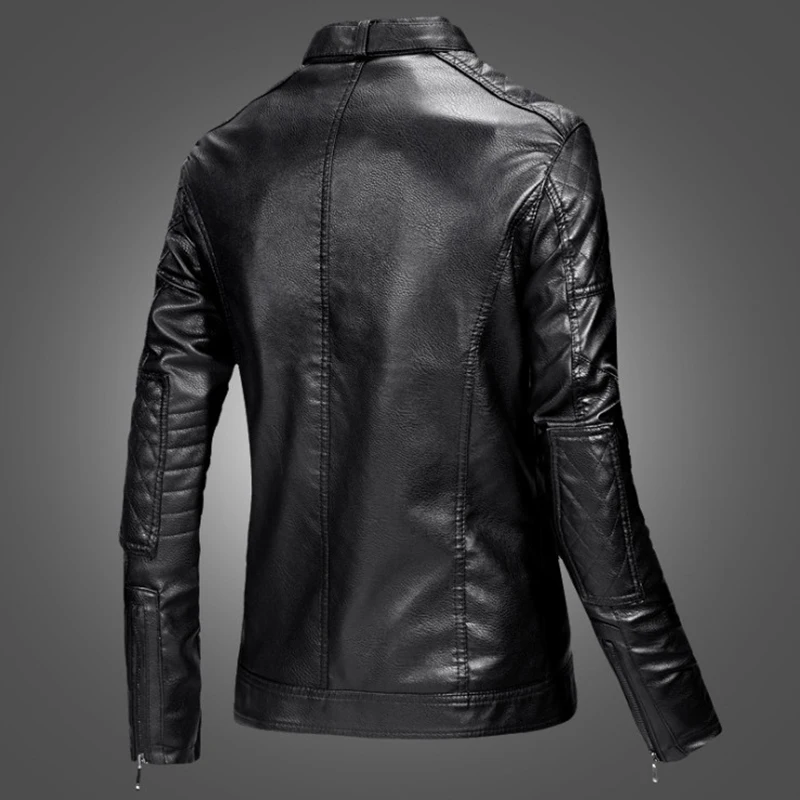 Новый Для мужчин Кожаная куртка Модные Черные мотоциклетные кожаная Slim Fit