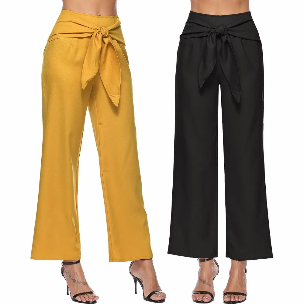 

Women's fashion office black trousers spring autumn casual wide leg pants ladies streetwear pantalones mujer cintura alta yellow