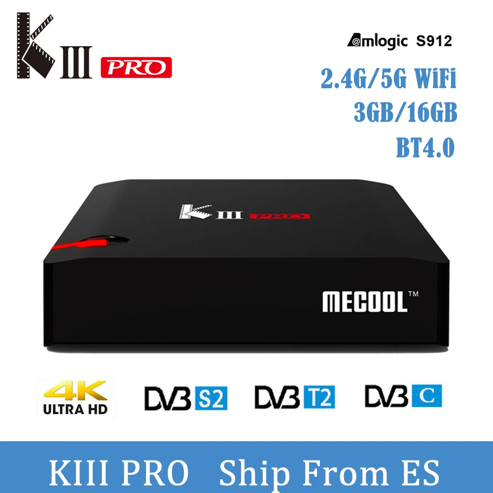 

MECOOL KIII Pro Android 7.1 Tv Box DVB-T2 DVB-S2 DVB-C Amlogic S912 3G 16G 4K BT4.0 2.4G/5G WiFi VR9 Support Cccam Media Player