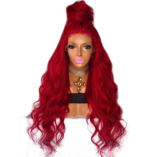 EEWIGS 180% Плотность Красный синтетический парик на кружеве с жаростойким волокном 26 дюймов парики с глубокими волнами для черных женщин - Цвет: Красный