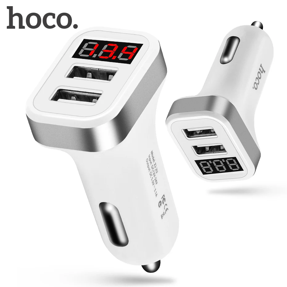 HOCO Dual USB Car Charger 2 Port 3.1A Car Charger Adapter LCD Screen displayer Universal for