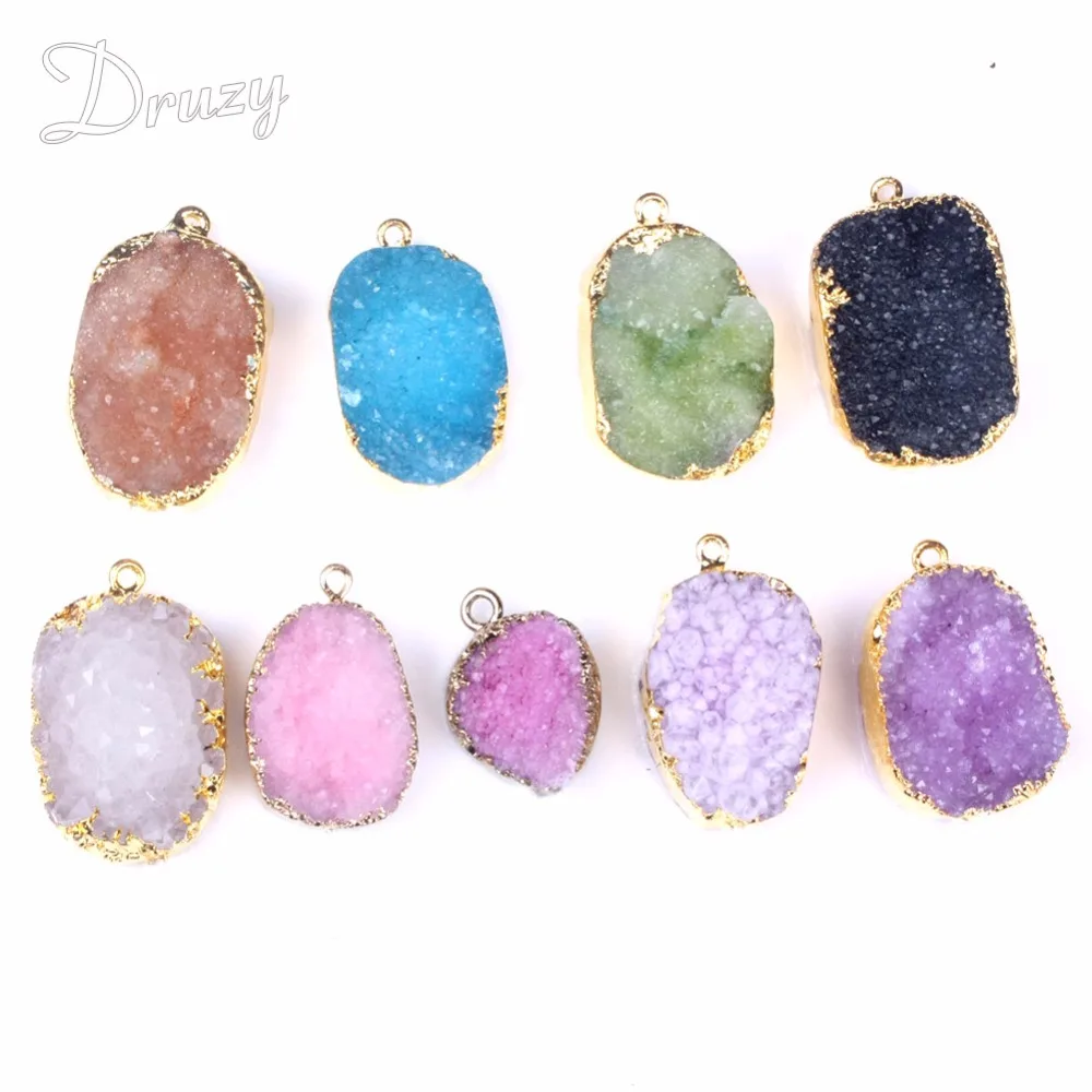 

Druzy Free From Drusy Natural stone pendant necklace vintage gold-color raw crystal green necklace for women jewelry