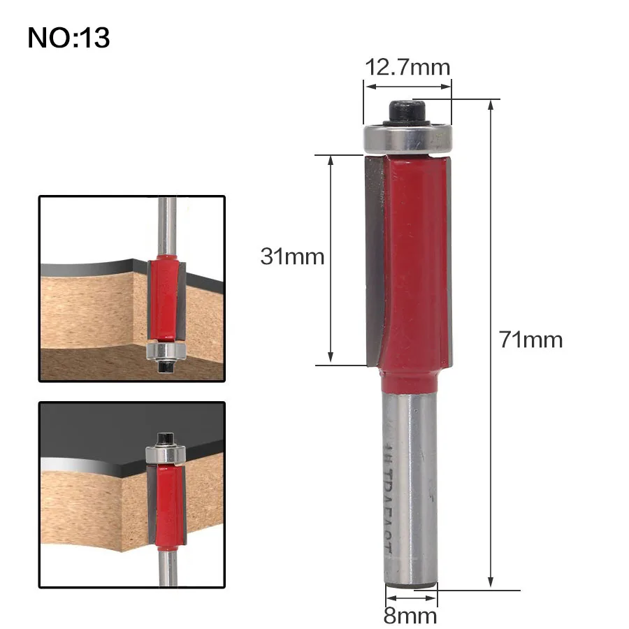 1 шт. 8 мм хвостовик древесины маршрутизатор бит прямой Концевая фреза триммер очистка заподлицо отделка угловая круглая бухта коробка биты инструменты фреза - Длина режущей кромки: NO13