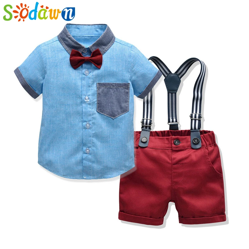 

Sodawn Children'S Suit Baby Suit For Boy Gentleman Bow Tie Short-Sleeved Shirt Strap Shorts Baby Clothes Set