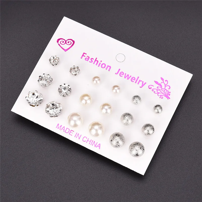 Серьги гвоздики с жемчугом 9 парт/компл.|lot of earrings|pearl stud earringsfashion earrings |