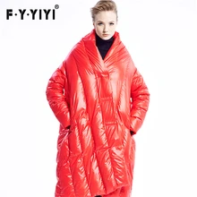 Длинное пуховое пальто для женщин, индивидуальный дизайн, свободные куртки с воротником, модные женские пуховики больших размеров, большие размеры