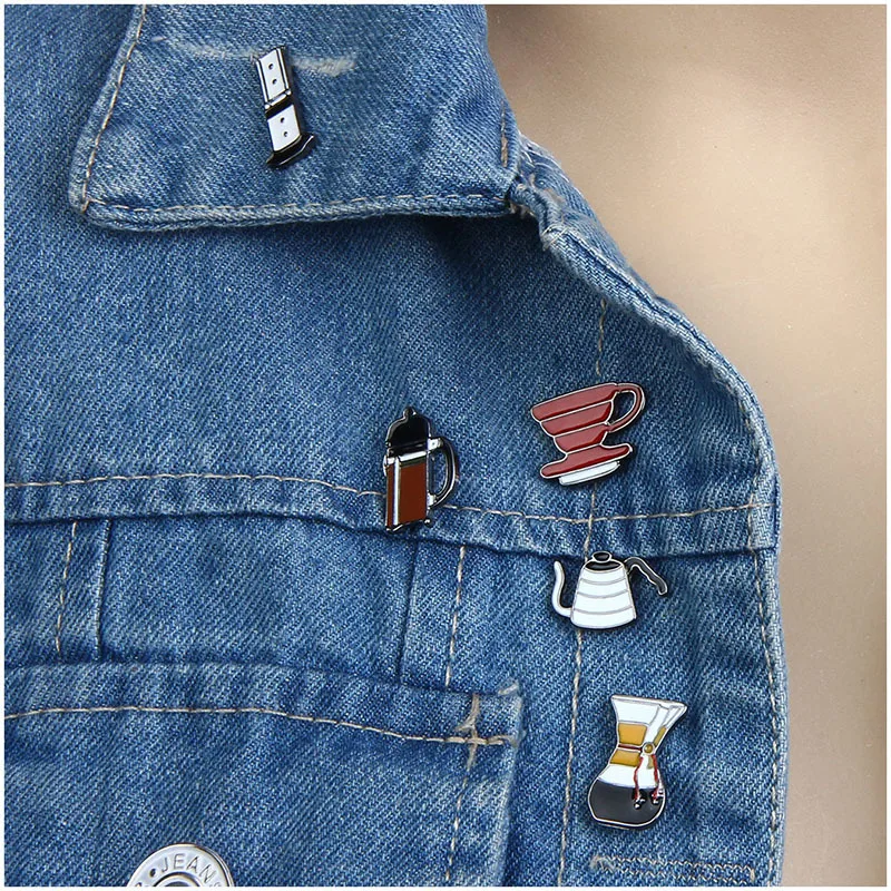 

Easy DIY Brooches Pins For Women Personalized Jewelry Silver Plated Multi Color Enameled Statement Metallic Teapot Design Charms