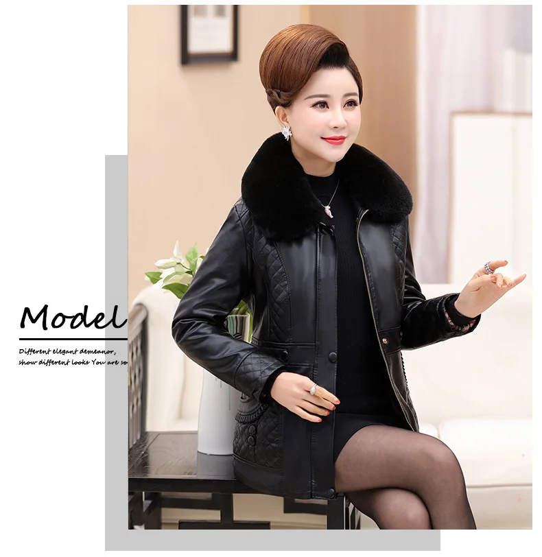 Middle Aged Women Winter Leather Jacket Short Padded Coat Artificial Fur Collar Jackets For Old Women Winter Coat 2018 New CH741 (9)