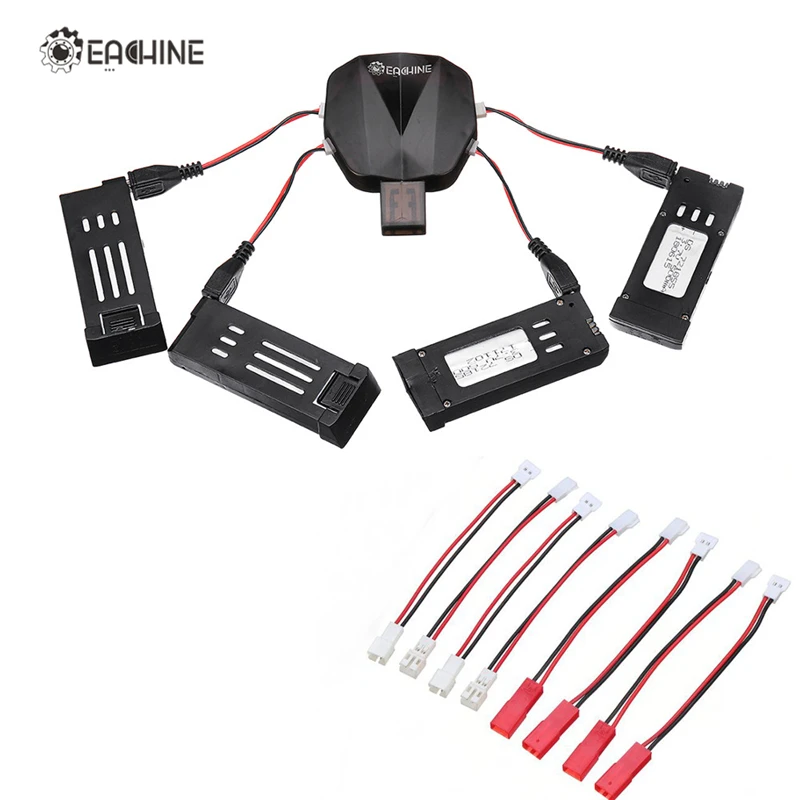 

Eachine 4-in-1 USB Charger with 4Pcs 3.7V 500MAH Lipo Battery Charging Cable for E58 E010 X5C H107L Drone Quadcopter