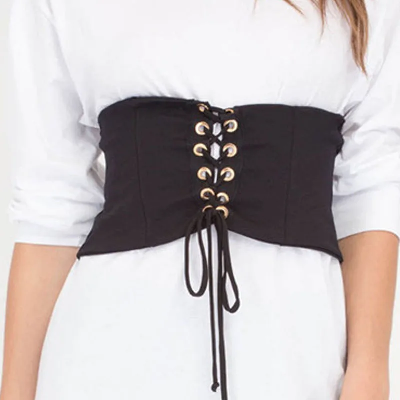 Fashion Women Denim Belts Corsets Belt For Dress Front Tie Up Back