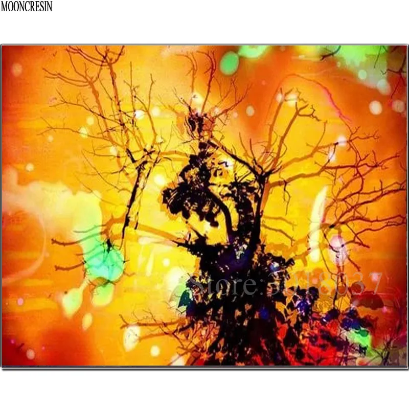 

5D Diy Diamond Painting Cross Stitch Sunset Glow & Branch Needlework Diamond Embroidery Full Round Mosaic Decoration Resin Kits