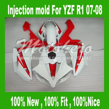 

100%Fit Injection fairings for Yamaha YZF R1 07 08 YZF-R1 07-08 YZF1000 R1 07 08 red white fairings kits #3FFU