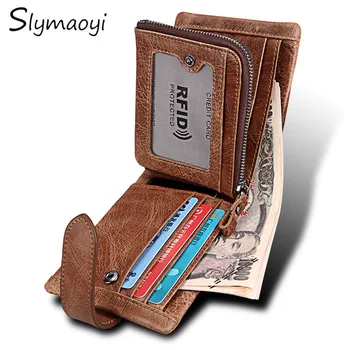 

Slymaoyi Classical Men Wallets Genuine Leather Short Wallet Fashion Zipper Brand Purse Card Holder Wallet Man With Coin Bag