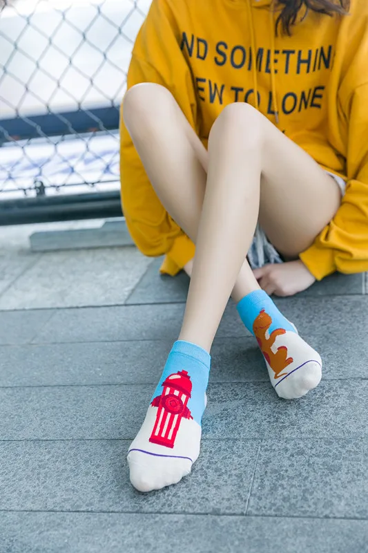 Популярные модные носки Harajuku с забавным рисунком из мультфильма chaussettes, женские носки с головой тыквы и лося, милые носки до щиколотки kawaii happy