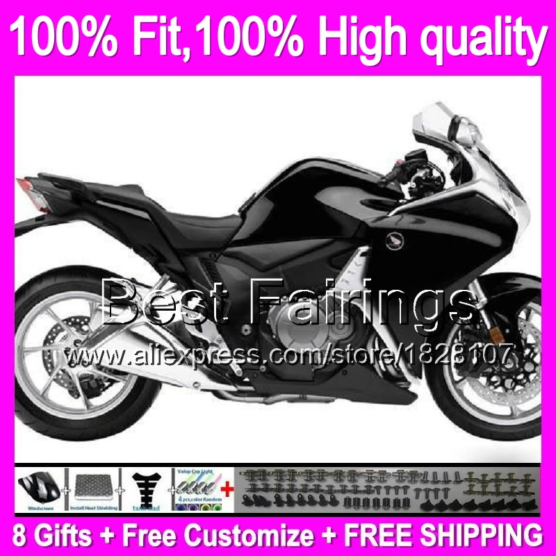 

Fairing For HONDA VFR1200 10-13 VFR1200F VFR 1200 Gloss black 48B9 VFR1200RR 10 11 12 13 2000 2011 2012 2013 Injection +decal