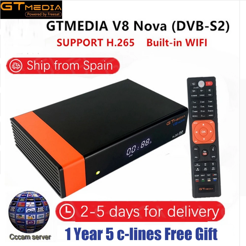 

Satellite TV Receiver Gtmedia V8 Nova TV BOX Powervu biss key Receptor built-in WIFI DVB-S2 H.265 1 Year Europe clines free gift