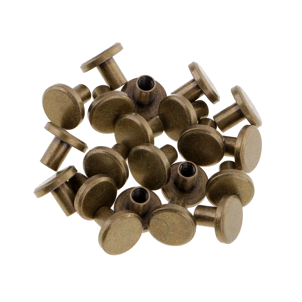 20 Sets 8mm Solid Brass Round Rivet Screw Studs for DIY Leathercraft Accessories