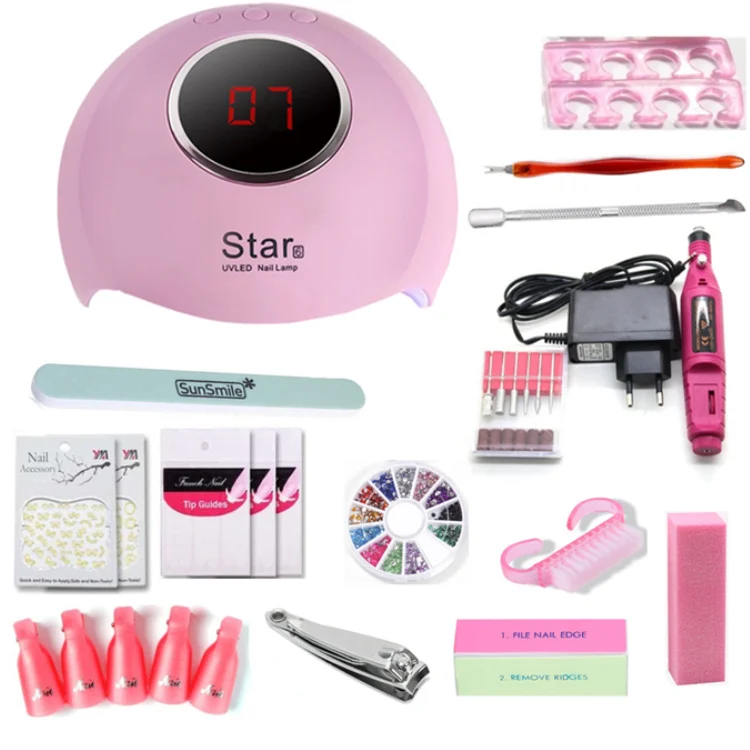Máquina de Moedura do Unha Conjunto de Luz do Diodo Emissor de Luz uv do Unha da Capa do Unha Gel do Unha Nenhum Manicure Conjunto 20000rpm Ferramentas 54 - 36w Luz 3 High Quality Beleza e saúde
