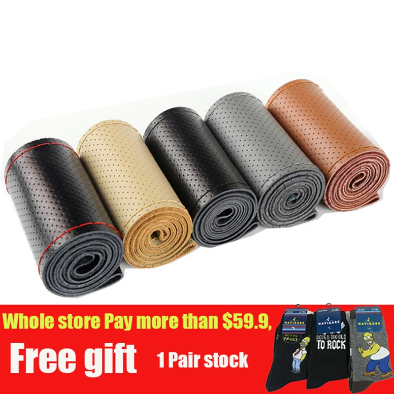 

Braid On Steering Wheel Car Steering Wheel Cover With Needles and Thread Artificial leather Diameter 38CM 40CM Car Accessories