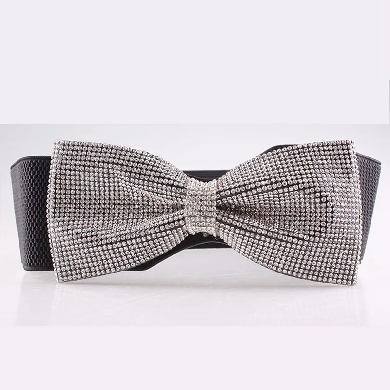 

2018 New Rhinestone Bowknot Wide Waist Sealing Women's Wide Waist Sealing Belt Retro Luxury Crystal Elastic Belt Accessori