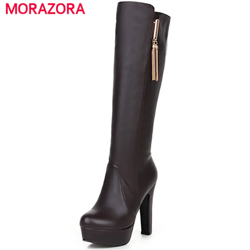 MORAZORA Spuer/размеры 34-45; женские сапоги до колена; модная обувь из мягкого кожзаменителя; ботинки на платформе; горячая распродажа