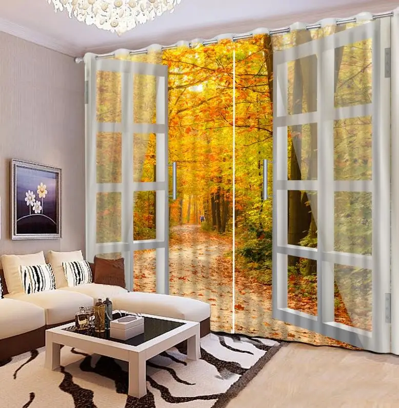 Moderne Landschaft Fenster Vorhang Schone Herbst Gelb Sheer 3d