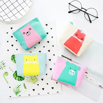 

New Arrival Creative Cartoon Animal Printing Women Canvas Coin Purse Wallet High Quality Earphone Card Key Storage Bag