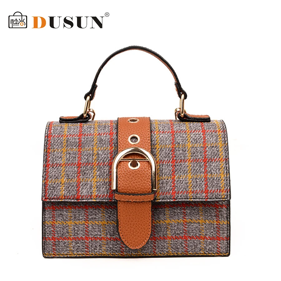 

DUSUN Plaid Handbag Women Fashion Brand Design Wide Shoulder Bags Ladies 2018 Printing Stitching Messenger Bag Bolsa Feminina