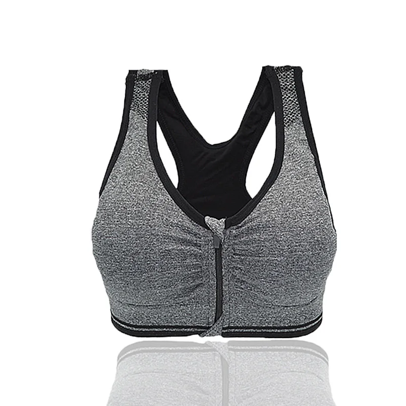 Difen 4 Colors Women Zipper Push Up Sports Bras Padded Wirefree Shockproof Gym Fitness Athletic Running Yoga Vest Sports Tops